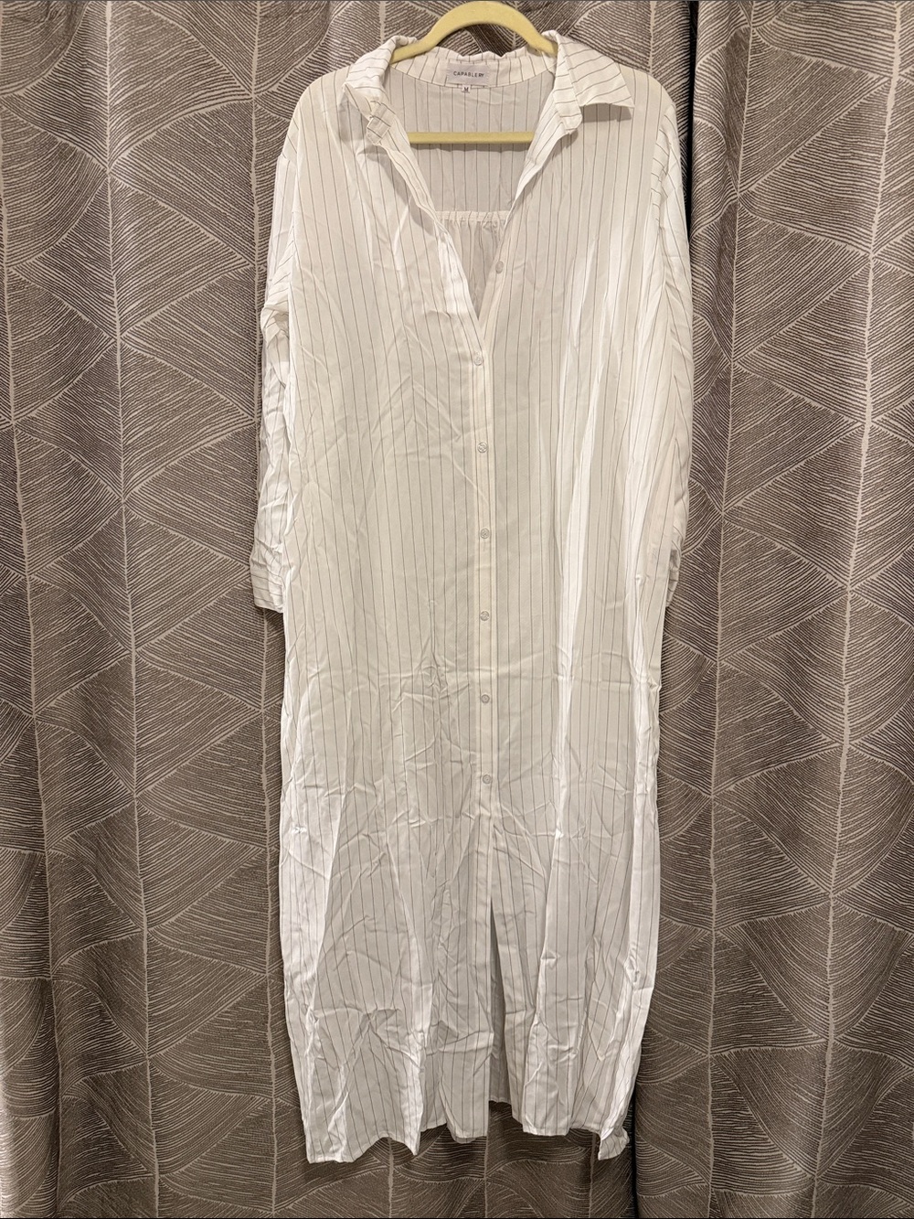 Long Sleeve White Pinstripe Button-Down Maxi Dress